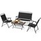 4-Piece Foldable Outdoor Patio Conversation Set Black Fabric & Metal with SPC Coffee Table